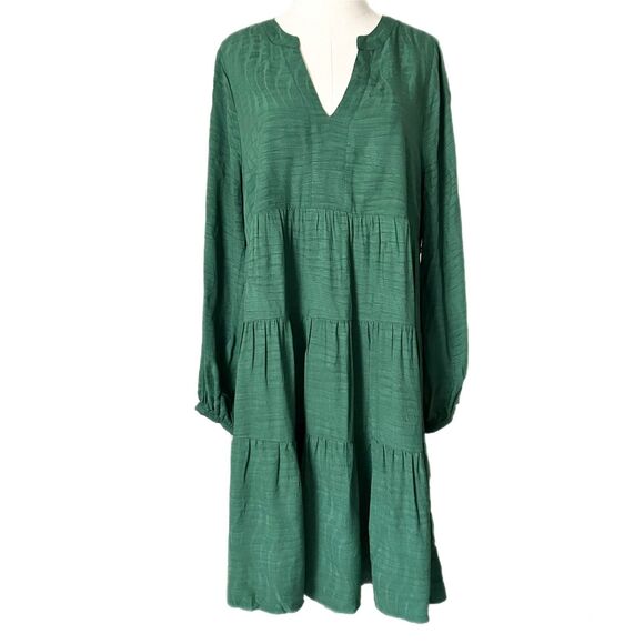 Anthropologie Maeve Amber Tiered Tunic Mini Dress in Emerald Green Size Large - Picture 1 of 5